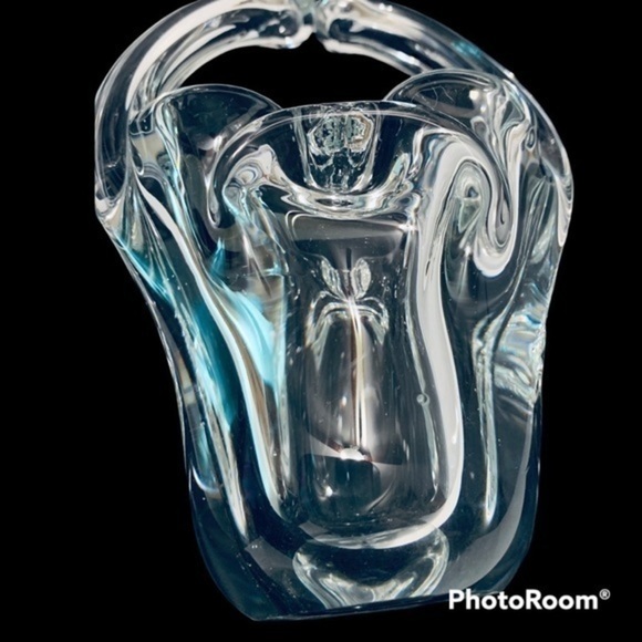 Vintage Hand Blown Glass Basket Vase Ashtray - Picture 6 of 11